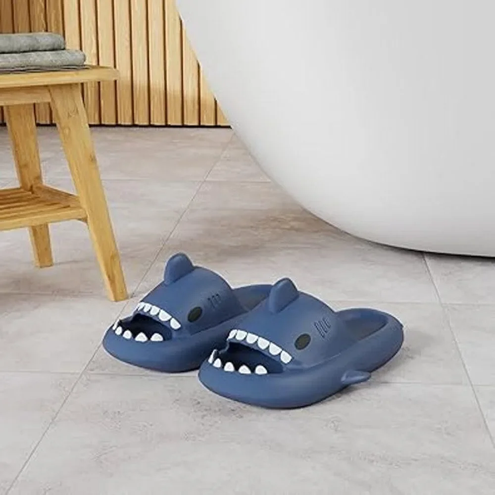 Iminpin Mens Size 7.5 Blue Shark Slide On Open Toe Cloud Slippers Mule Shoes